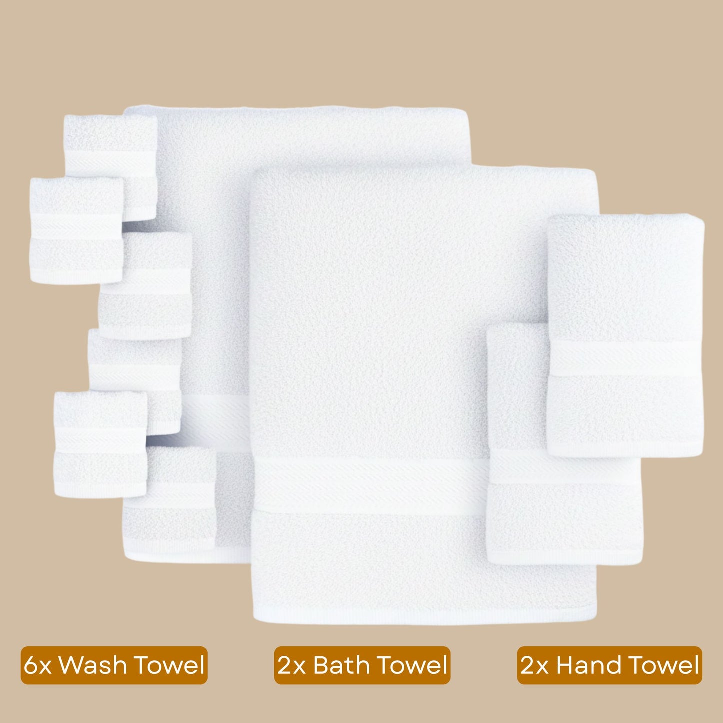 Bath Towel Set, 600 GSM Luxury Towels 10-Piece 100% Cotton, 2 Bath Towels (70x140cm), 2 Hand Towels (40x70cm), 6 Washcloths (30x30cm), Ultra Soft