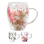 Borosilicate Double Wall Flower Coffee Cup Pink and Blue 350 ML (2 PCS Set)