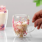 Borosilicate Double Wall Flower Coffee Cup Pink and Blue 350 ML (2 PCS Set)