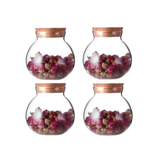 Borosilicate Glass Storage Jar With Airtight Bamboo Lid 500 ML, Pack of 4