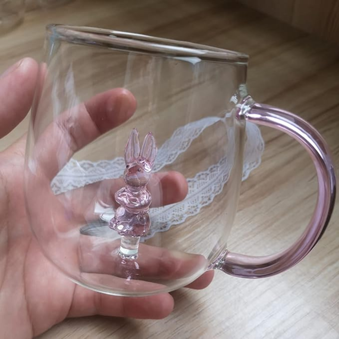 Borosilicate Three-Dimensional Coffee Cup with Handle 300 ML (Rabbit)