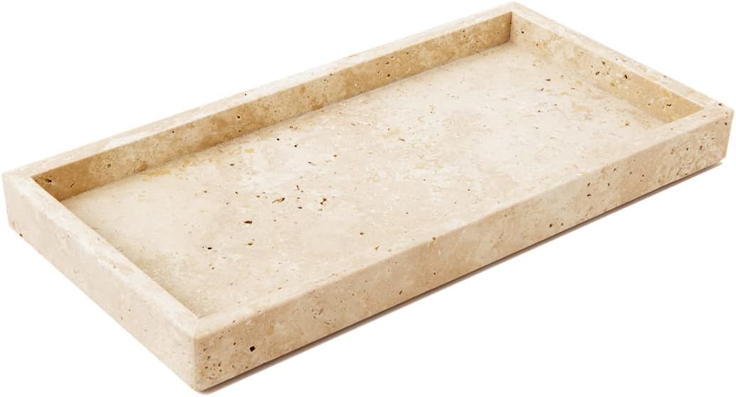 Natural Travertine Marble Tray Beige, For Jewels Perfume Makeup Tray, Coffee Table Tray