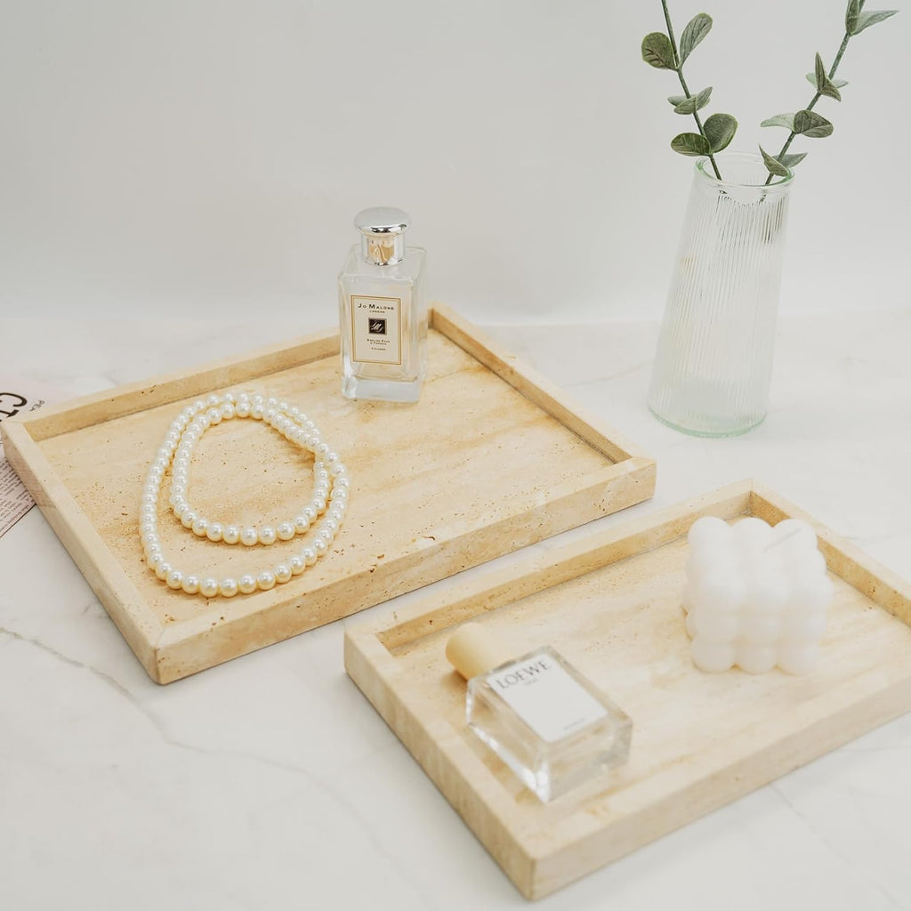 Natural Travertine Marble Tray Beige, For Jewels Perfume Makeup Tray, Coffee Table Tray