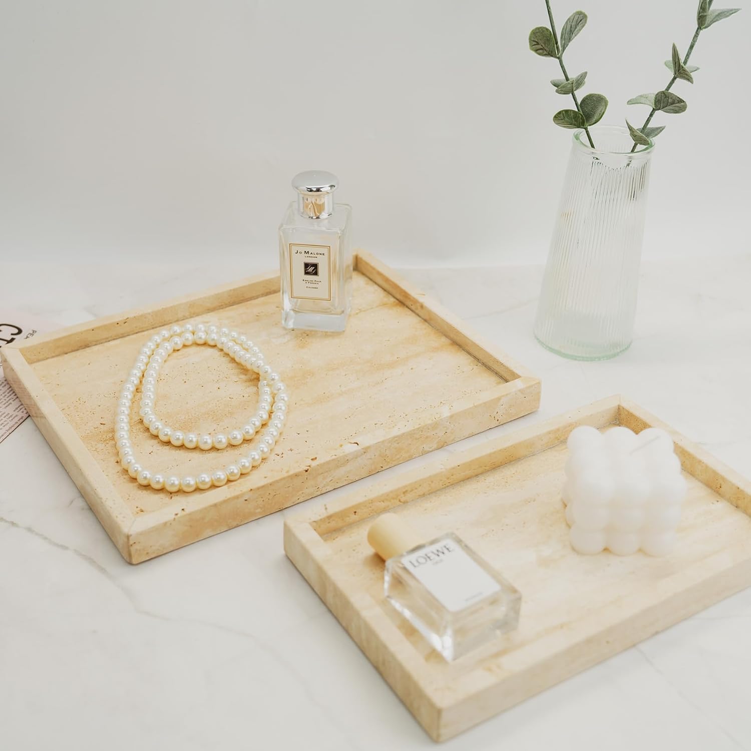 Natural Travertine Marble Tray Beige, For Jewels Perfume Makeup Tray, Coffee Table Tray