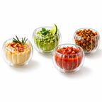 1CHASE 100ML Double Wall Stripe Borosilicate Glass Dip Bowls, Set of 4
