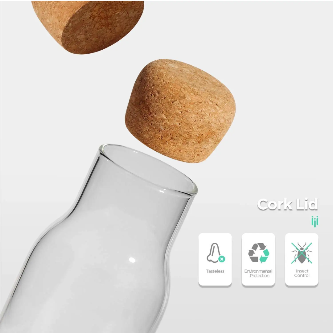 Borosilicate Storage Jar with Cork Lid-Cork Stopper Storage Glass bottle 750 ML (Pack of 3)