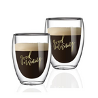 Double Wall Good Morning Printed Glass Cup 350 ML (Set of 2)