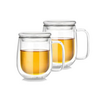 Double Wall Insulated Glass Mug With Glass Lid 350 ML (Set of 2)