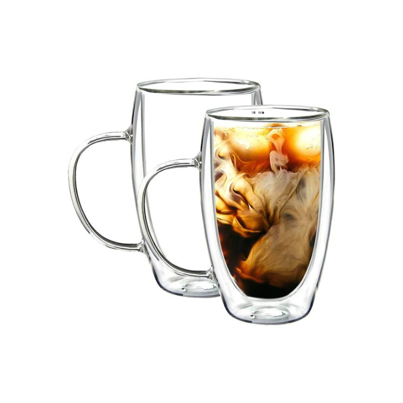 Double Wall Glass Coffee Mugs 450 ML (Set of 2)