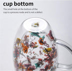 Borosilicate Double Wall Flower Glass Coffee Cups with Handle 350 ML
