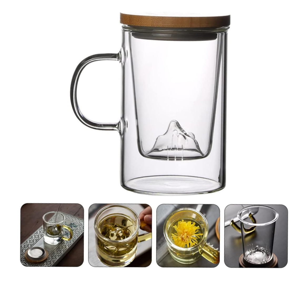 Borosilicate Glass Tea Cup with Mountain Shape Glass Infuser 500 ML