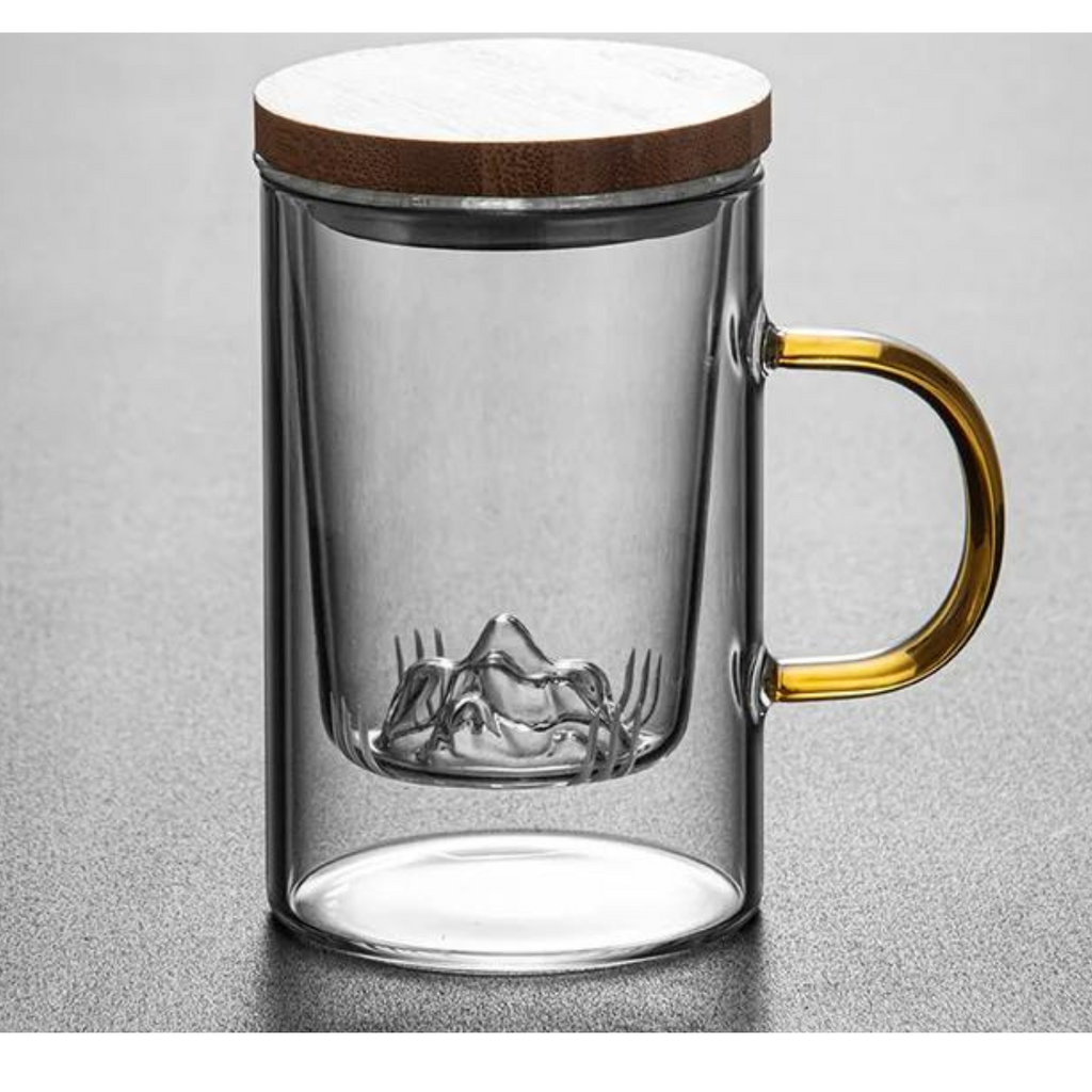 Borosilicate Glass Tea Cup with Mountain Shape Glass Infuser 500 ML