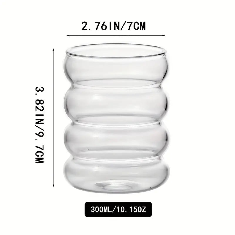 Ripple Shaped Drinking Glasses with Straws 330 ML (Set of 4) Ribbed Glassware