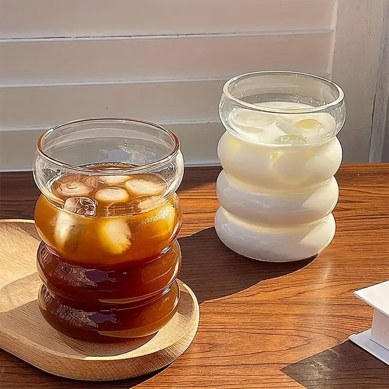 Ripple Shaped Drinking Glasses with Straws 330 ML (Set of 4) Ribbed Glassware