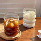 Ripple Shaped Drinking Glasses with Straws 330 ML (Set of 4) Ribbed Glassware