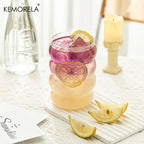 Ripple Shaped Drinking Glasses with Straws 330 ML (Set of 4) Ribbed Glassware