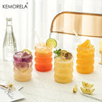 Ripple Shaped Drinking Glasses with Straws 330 ML (Set of 4) Ribbed Glassware