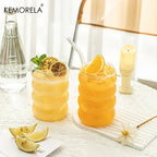 Ripple Shaped Drinking Glasses with Straws 330 ML (Set of 4) Ribbed Glassware