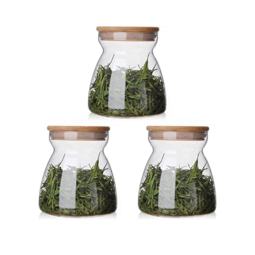 Borosilicate Glass Storage Jar With Bamboo Lid 600 ML (Set of 3)