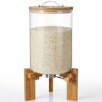 Borosilicate Glass Rice Dispenser with Wooden Stand – 8L