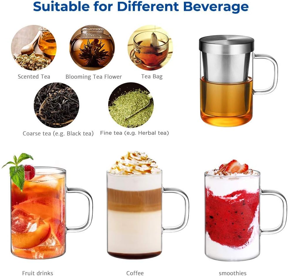 Borosilicate Glass Tea Cup with Stainless Steel Infuser 500 ML