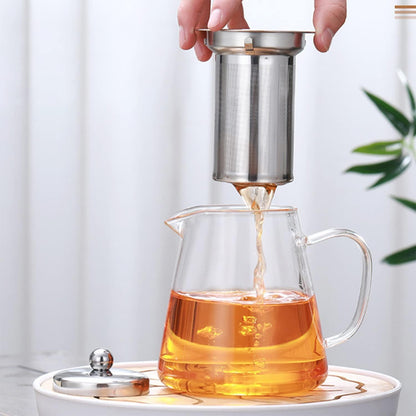 1CHASE Borosilicate Glass Teapot with Infuser (950 ML) & Double Wall Tea Coffee Cups (Set of 6, 80 ML) - Clear Glass Drinkware for Espresso, Americano, Loose Leaf & Blooming Tea Maker