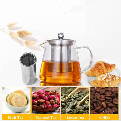 1CHASE Borosilicate Glass Teapot with Infuser 950 ML, Blooming and Loose Leaf Tea Maker, Removable Stainless Steel Infuser Teapot