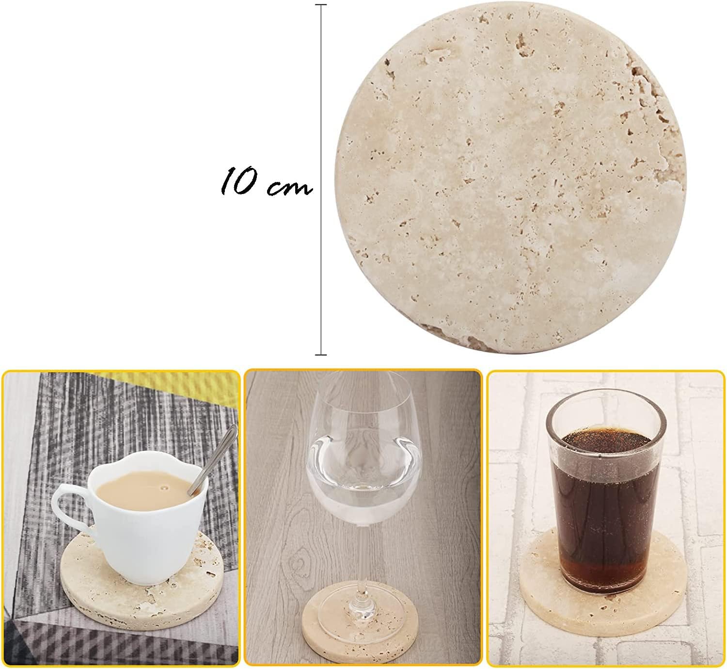 Travertine Stone Coasters for Drinks, Coffee, Beverage Holder