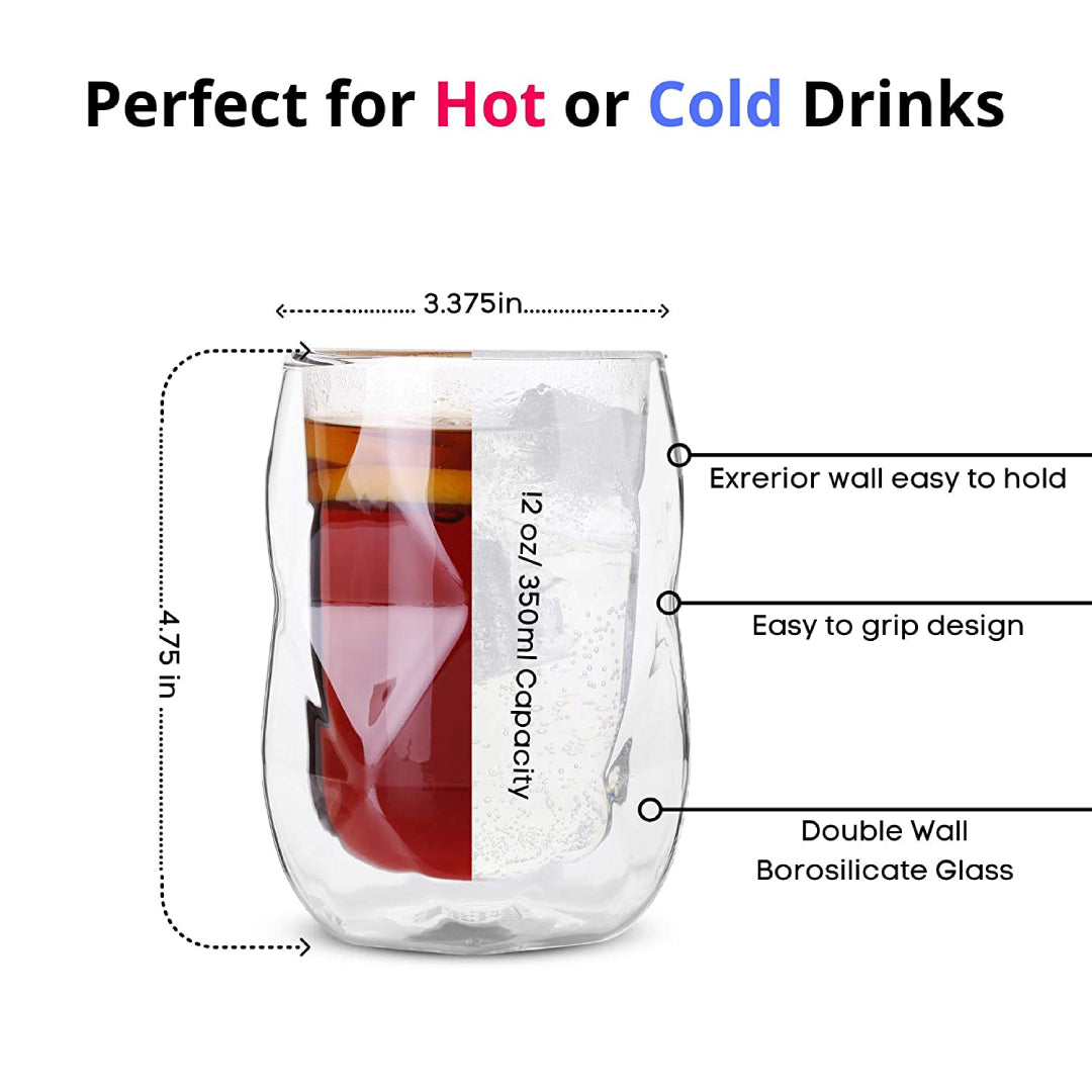 Double Wall Insulated Diamond Shape Coffee Tea Cups 350 ML (Set of 2)