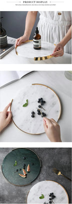 Natural Marble Tray White with Gold Edge - Vanity Trinket Tray, Decorative Tray for Bedroom