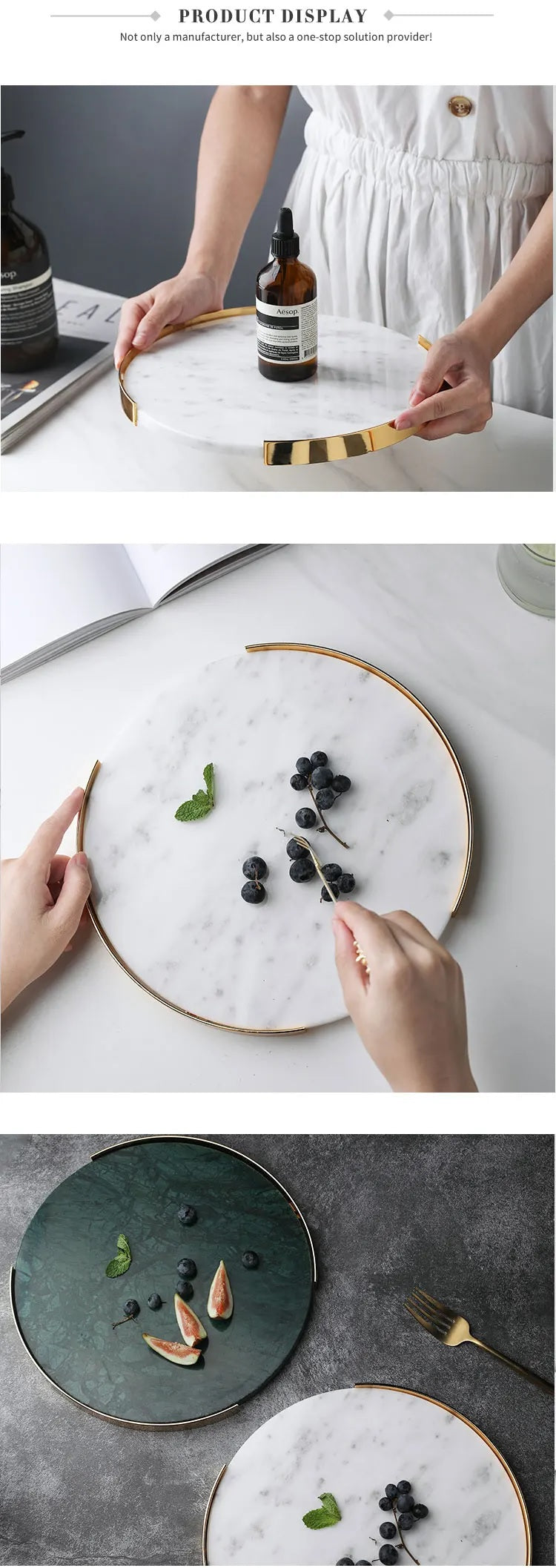 Natural Marble Tray White with Gold Edge - Vanity Trinket Tray, Decorative Tray for Bedroom