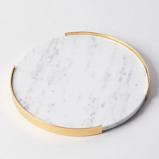 Natural Marble Tray White with Gold Edge - Vanity Trinket Tray, Decorative Tray for Bedroom