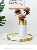 Natural Marble Tray White with Gold Edge - Vanity Trinket Tray, Decorative Tray for Bedroom