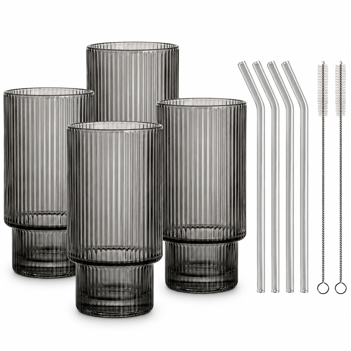 Smoky Grey Borosilicate Glass Tumbler Set 450ML,Set of 4