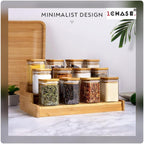 Borosilicate Square Glass Storage Jars with Bamboo Lid and Chalkboard Labels 200 ML (Pack of 10)