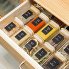 Borosilicate Square Glass Storage Jars with Bamboo Lid and Chalkboard Labels 200 ML (Pack of 10)