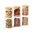 Round Glass Food Storage Jars with Airtight Bamboo Lid – Set of 6