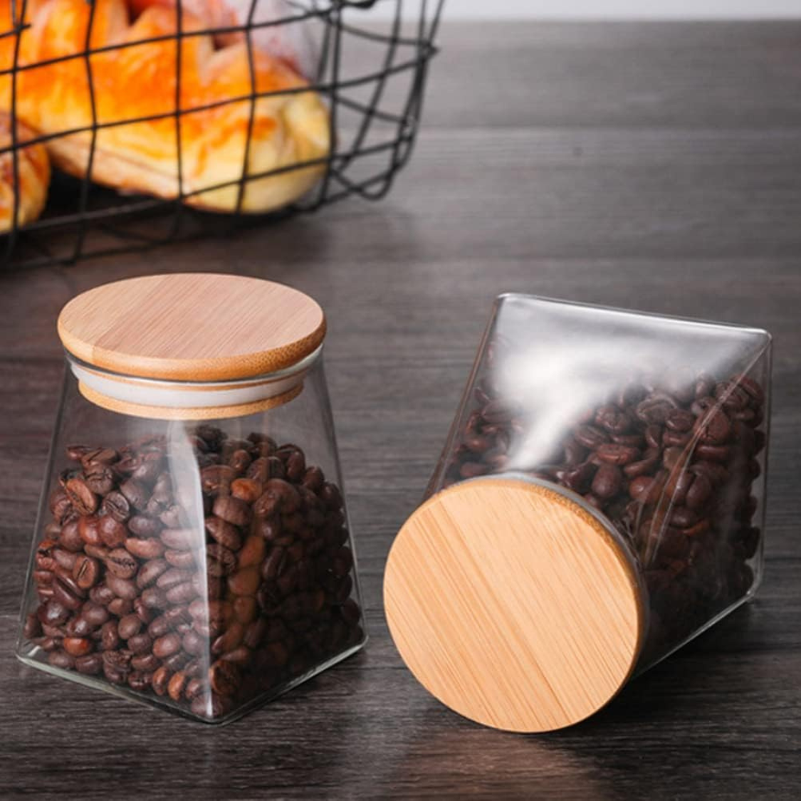 Borosilicate Glass Jar Rectangle with Bamboo Lids, Glass Airtight food Storage Containers