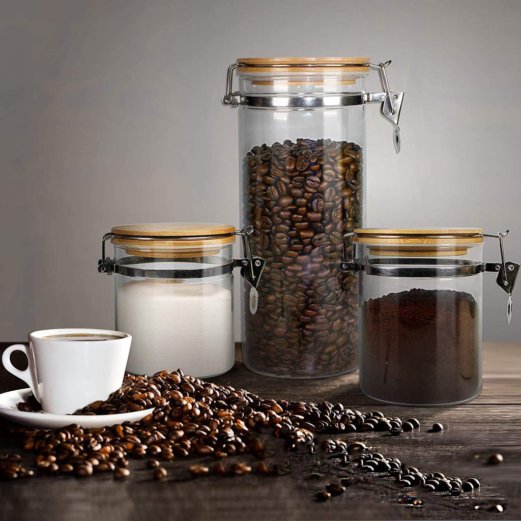 Borosilicate Glass Storage Jar With Clip and Airtight Bamboo Lid (Set of 2)