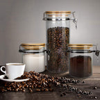 Borosilicate Glass Storage Jar With Clip and Airtight Bamboo Lid (Set of 2)