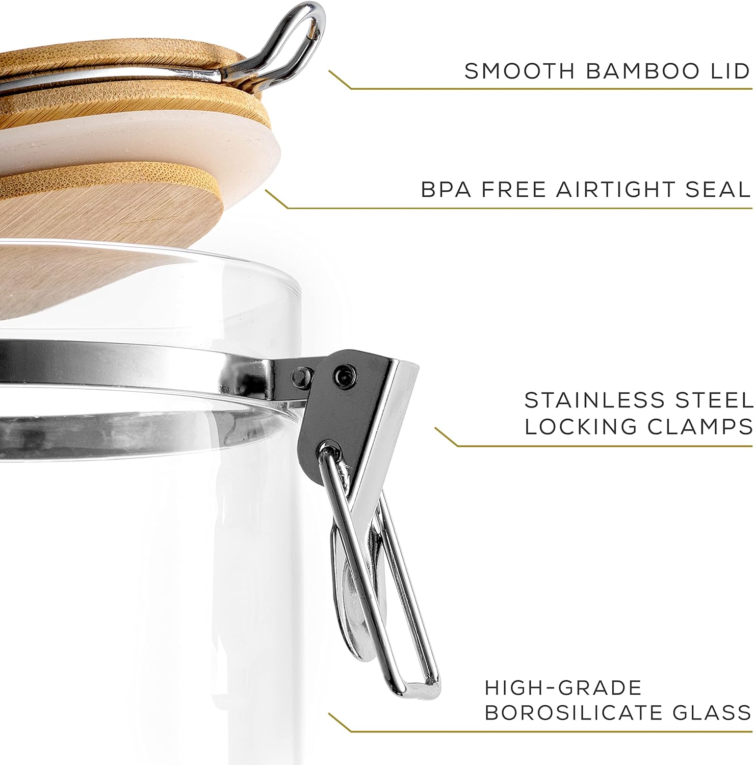 Borosilicate Glass Storage Jar With Clip and Airtight Bamboo Lid (Set of 2)