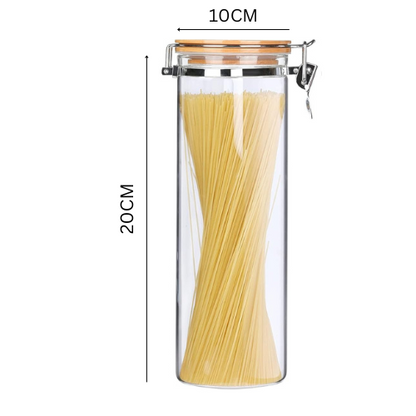 Borosilicate Glass Storage Jar With Clip and Airtight Bamboo Lid 750 ML(Set of 2)