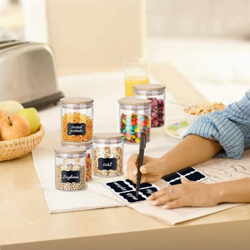 Hũ gia vị thủy tinh tròn nhỏ borosilicate có nắp tre và nhãn viết bảng đen, 10 chiếc