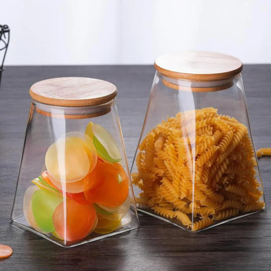 Borosilicate Glass Jar Rectangle with Bamboo Lids, Glass Airtight food Storage Containers