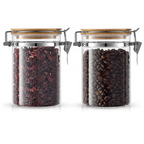 Borosilicate Glass Storage Jar With Clip and Airtight Bamboo Lid (Set of 2)