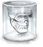 Skull Wine Glass, Double Layers Transparent Crystal Head Glass Tea Cup 4 PCS Set