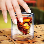 Skull Wine Glass, Double Layers Transparent Crystal Head Glass Tea Cup 4 PCS Set