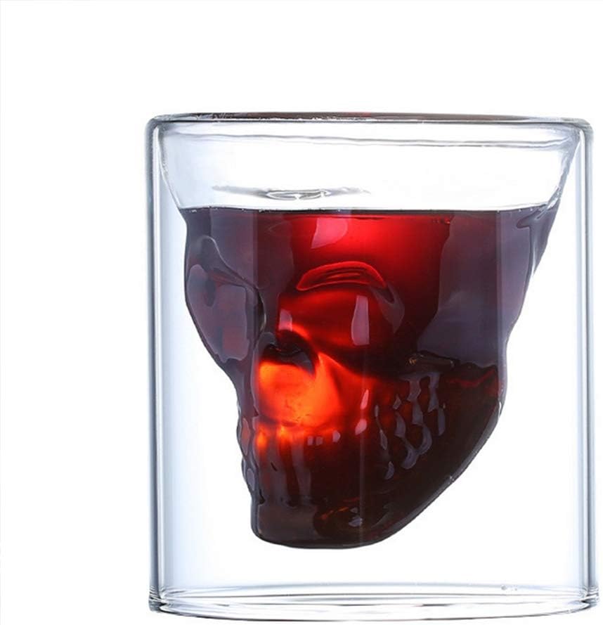 Skull Wine Glass, Double Layers Transparent Crystal Head Glass Tea Cup 4 PCS Set