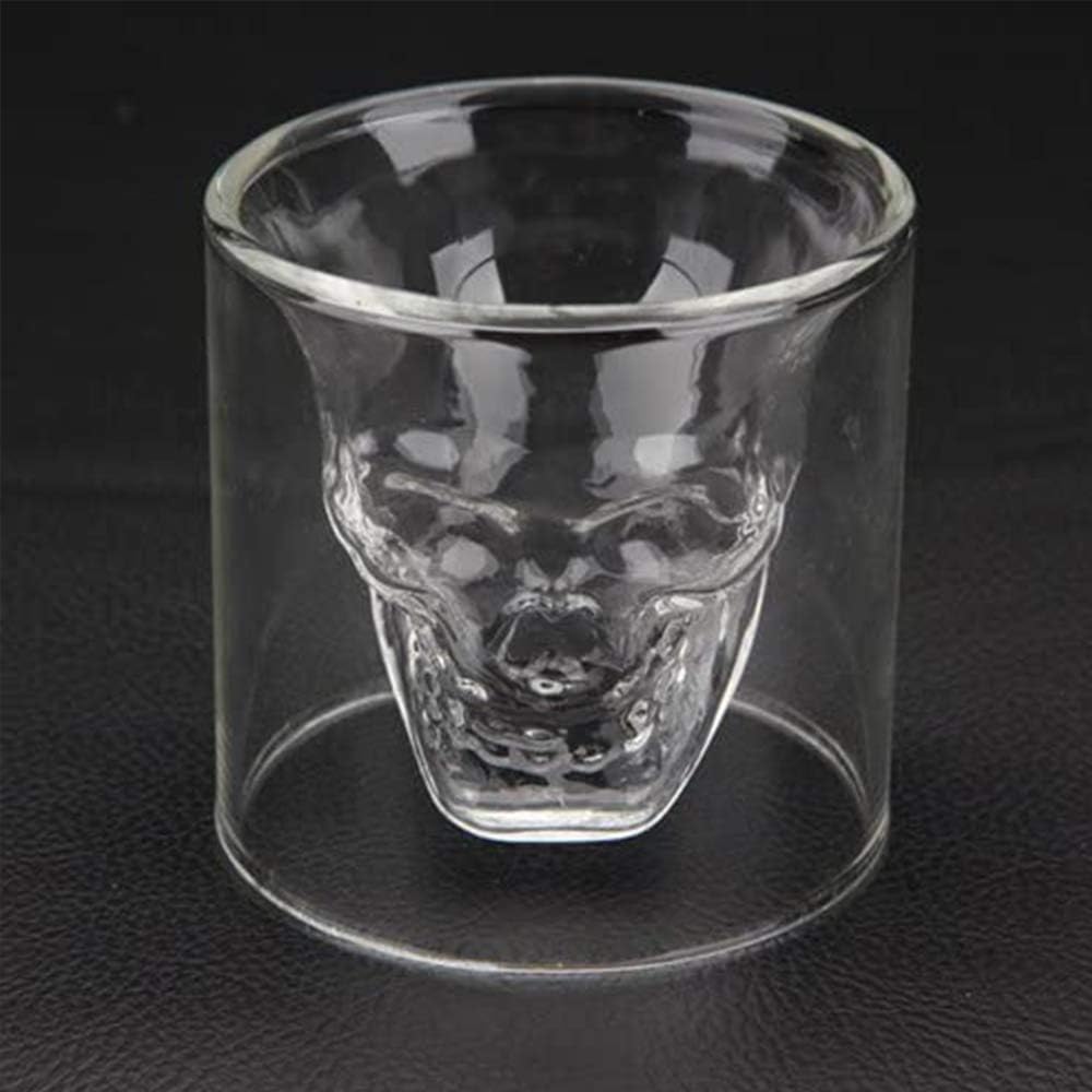 Skull Wine Glass, Double Layers Transparent Crystal Head Glass Tea Cup 4 PCS Set