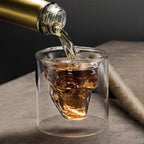 Skull Wine Glass, Double Layers Transparent Crystal Head Glass Tea Cup 4 PCS Set